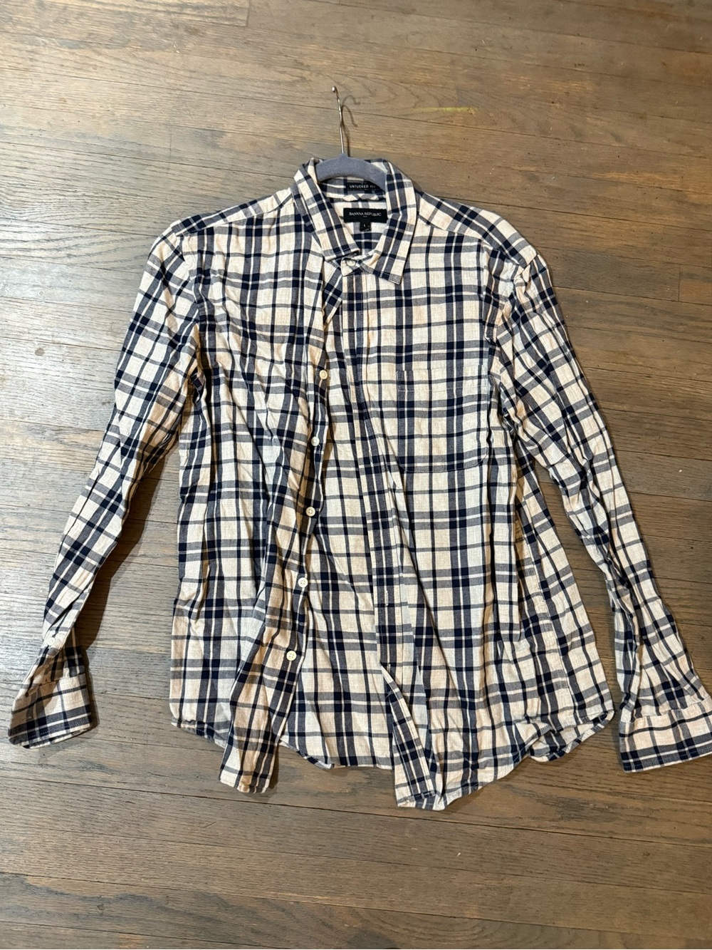 Banana Republic Navy and White Plaid Button-Down Shirt
